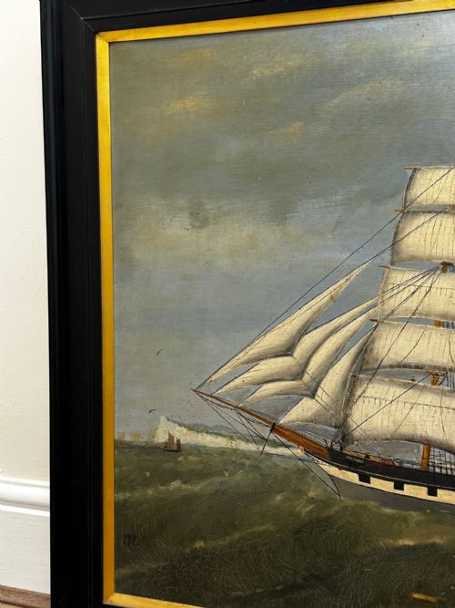 VICTORIAN OIL PAINTING MARINE CLIPPER SHIP CRUSADER OFF ISLE OF WIGHT - ADDITIONAL PHOTO 2