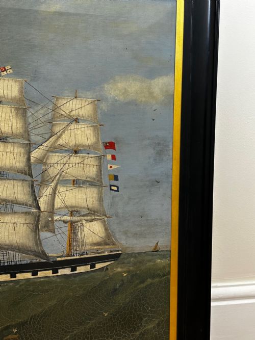 VICTORIAN OIL PAINTING MARINE CLIPPER SHIP CRUSADER OFF ISLE OF WIGHT - ADDITIONAL PHOTO 3