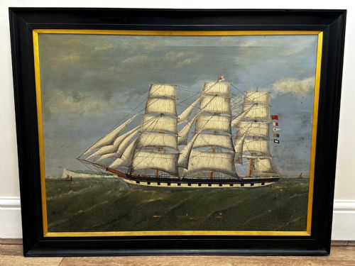 VICTORIAN OIL PAINTING MARINE CLIPPER SHIP CRUSADER OFF ISLE OF WIGHT - ADDITIONAL PHOTO 4