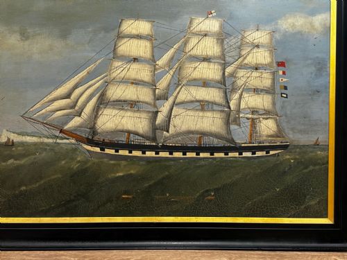 VICTORIAN OIL PAINTING MARINE CLIPPER SHIP CRUSADER OFF ISLE OF WIGHT - ADDITIONAL PHOTO 5