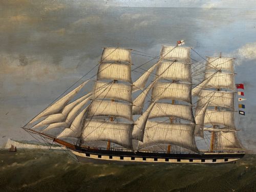 VICTORIAN OIL PAINTING MARINE CLIPPER SHIP CRUSADER OFF ISLE OF WIGHT - ADDITIONAL PHOTO 7