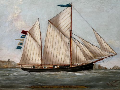 VICTORIAN PAINTING MARINE SCHOONER SHIP LEVONIA OFF COAST PORTSMOUTH - ADDITIONAL PHOTO 1