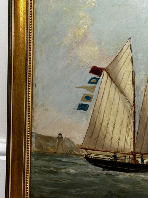 VICTORIAN PAINTING MARINE SCHOONER SHIP LEVONIA OFF COAST PORTSMOUTH - ADDITIONAL PHOTO 2