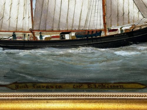 VICTORIAN PAINTING MARINE SCHOONER SHIP LEVONIA OFF COAST PORTSMOUTH - ADDITIONAL PHOTO 9