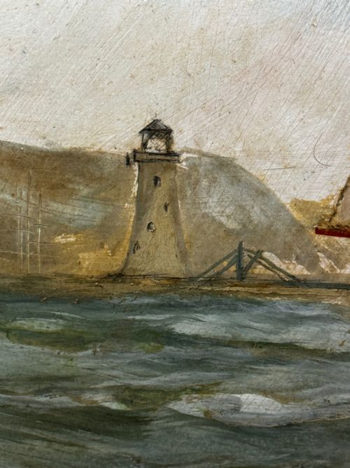 VICTORIAN PAINTING MARINE SCHOONER SHIP LEVONIA OFF COAST PORTSMOUTH - ADDITIONAL PHOTO 12