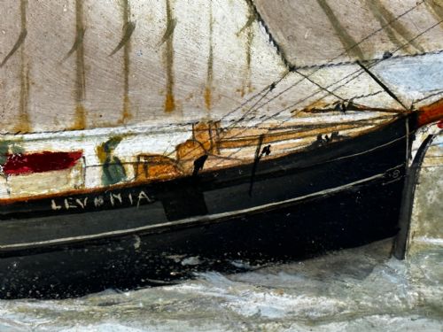 VICTORIAN PAINTING MARINE SCHOONER SHIP LEVONIA OFF COAST PORTSMOUTH - ADDITIONAL PHOTO 14