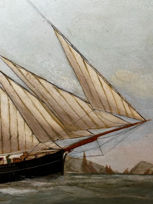 VICTORIAN PAINTING MARINE SCHOONER SHIP LEVONIA OFF COAST PORTSMOUTH - ADDITIONAL PHOTO 16
