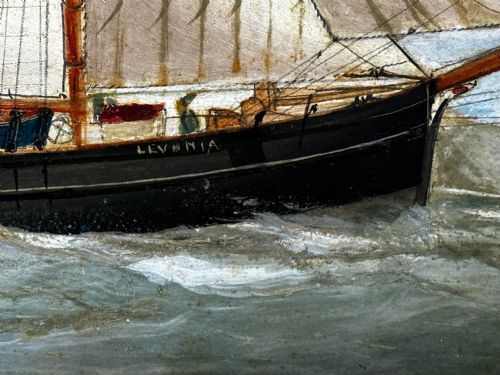 VICTORIAN PAINTING MARINE SCHOONER SHIP LEVONIA OFF COAST PORTSMOUTH - ADDITIONAL PHOTO 21