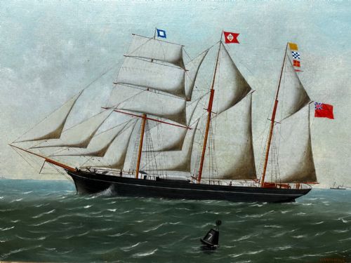 VICTORIAN OIL PAINTING BARQUENTINE SHIP CHARLES JAMES OFF DUNKIRK - ADDITIONAL PHOTO 1