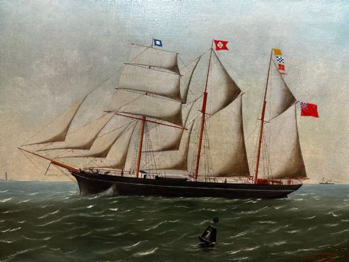 VICTORIAN OIL PAINTING BARQUENTINE SHIP CHARLES JAMES OFF DUNKIRK - ADDITIONAL PHOTO 3