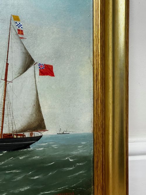 VICTORIAN OIL PAINTING BARQUENTINE SHIP CHARLES JAMES OFF DUNKIRK - ADDITIONAL PHOTO 5