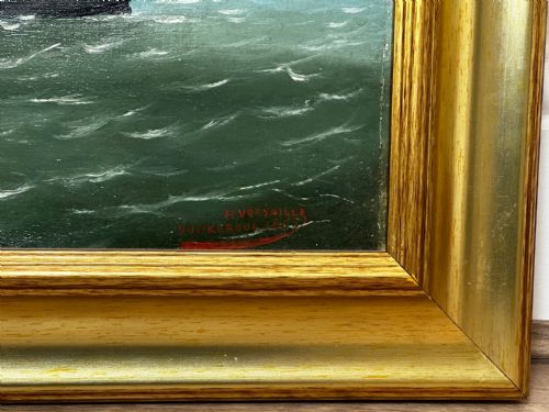 VICTORIAN OIL PAINTING BARQUENTINE SHIP CHARLES JAMES OFF DUNKIRK - ADDITIONAL PHOTO 7
