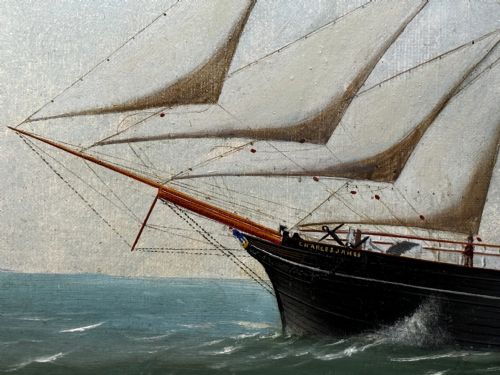 VICTORIAN OIL PAINTING BARQUENTINE SHIP CHARLES JAMES OFF DUNKIRK - ADDITIONAL PHOTO 12