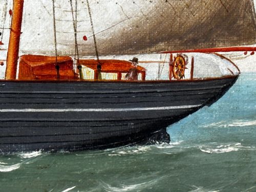 VICTORIAN OIL PAINTING BARQUENTINE SHIP CHARLES JAMES OFF DUNKIRK - ADDITIONAL PHOTO 17