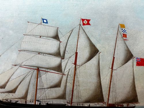 VICTORIAN OIL PAINTING BARQUENTINE SHIP CHARLES JAMES OFF DUNKIRK - ADDITIONAL PHOTO 26