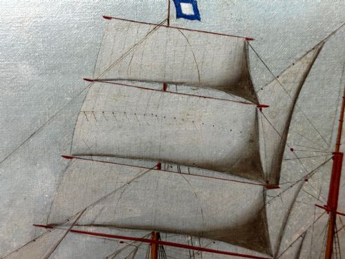 VICTORIAN OIL PAINTING BARQUENTINE SHIP CHARLES JAMES OFF DUNKIRK - ADDITIONAL PHOTO 27