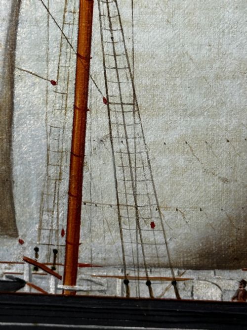 VICTORIAN OIL PAINTING BARQUENTINE SHIP CHARLES JAMES OFF DUNKIRK - ADDITIONAL PHOTO 29