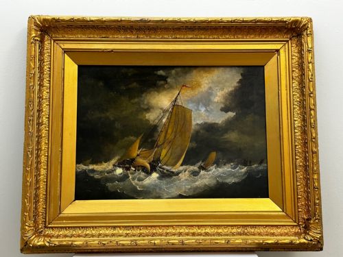 19TH CENTURY BRITISH OIL PAINTING SEASCAPE FISHING BOATS IN STORM - ADDITIONAL PHOTO 2