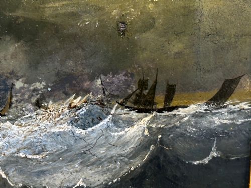 19TH CENTURY BRITISH OIL PAINTING SEASCAPE FISHING BOATS IN STORM - ADDITIONAL PHOTO 8