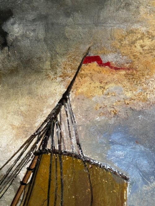 19TH CENTURY BRITISH OIL PAINTING SEASCAPE FISHING BOATS IN STORM - ADDITIONAL PHOTO 15