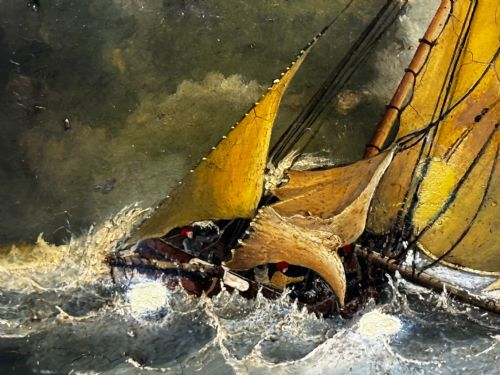 19TH CENTURY BRITISH OIL PAINTING SEASCAPE FISHING BOATS IN STORM - ADDITIONAL PHOTO 17