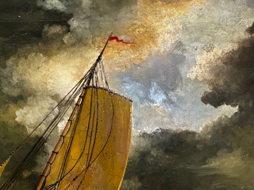 19TH CENTURY BRITISH OIL PAINTING SEASCAPE FISHING BOATS IN STORM - ADDITIONAL PHOTO 23