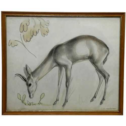watercolour pencil the deer signed by john rattenbury skeaping - CATEGORY: ANTIQUE ART - DATED 1930