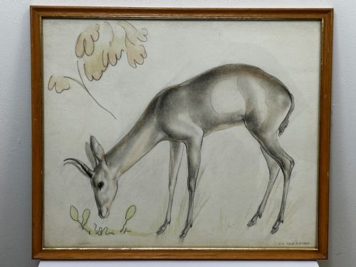 WATERCOLOUR PENCIL THE DEER SIGNED BY JOHN RATTENBURY SKEAPING - ADDITIONAL PHOTO 1
