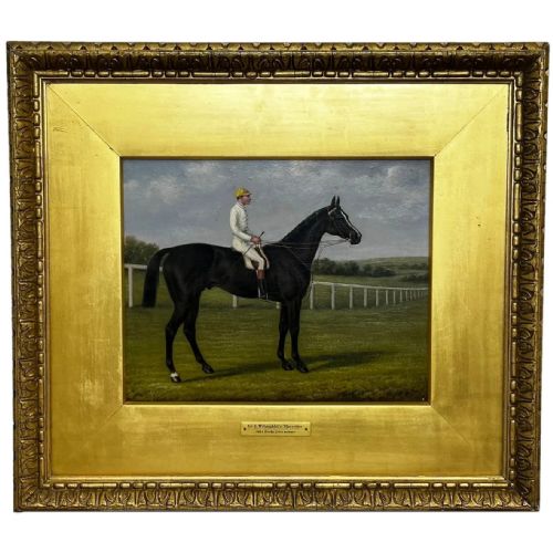 19th century oil painting race horse harvester jockey derby winner - CATEGORY: ANTIQUE ART - DATED 19TH CENTURY