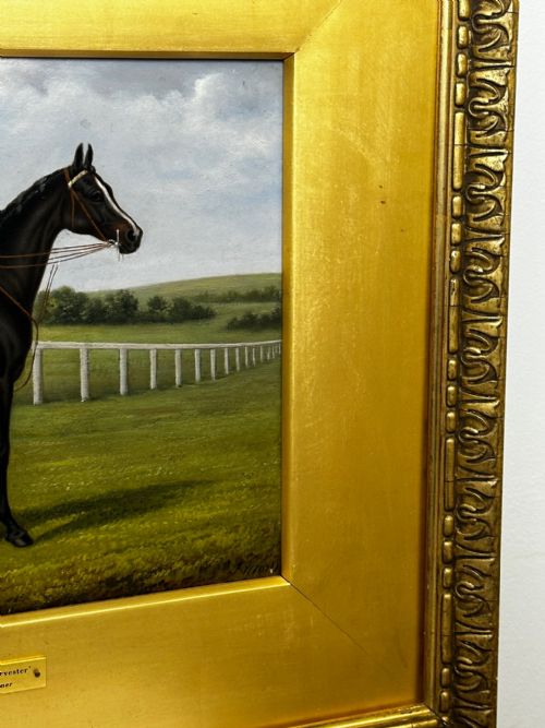 19TH CENTURY OIL PAINTING RACE HORSE HARVESTER JOCKEY DERBY WINNER - ADDITIONAL PHOTO 2