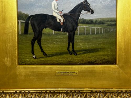 19TH CENTURY OIL PAINTING RACE HORSE HARVESTER JOCKEY DERBY WINNER - ADDITIONAL PHOTO 4