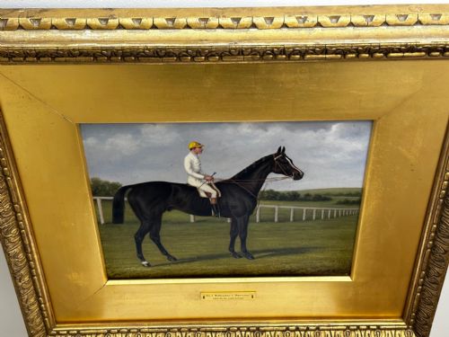 19TH CENTURY OIL PAINTING RACE HORSE HARVESTER JOCKEY DERBY WINNER - ADDITIONAL PHOTO 5