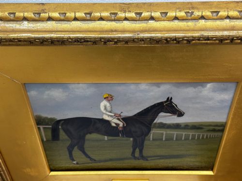 19TH CENTURY OIL PAINTING RACE HORSE HARVESTER JOCKEY DERBY WINNER - ADDITIONAL PHOTO 6