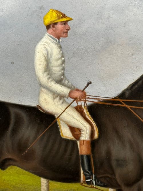 19TH CENTURY OIL PAINTING RACE HORSE HARVESTER JOCKEY DERBY WINNER - ADDITIONAL PHOTO 16