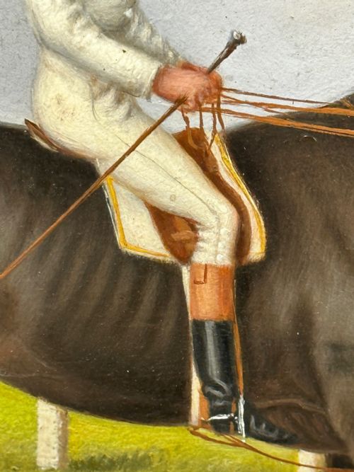 19TH CENTURY OIL PAINTING RACE HORSE HARVESTER JOCKEY DERBY WINNER - ADDITIONAL PHOTO 17