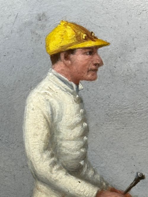 19TH CENTURY OIL PAINTING RACE HORSE HARVESTER JOCKEY DERBY WINNER - ADDITIONAL PHOTO 18