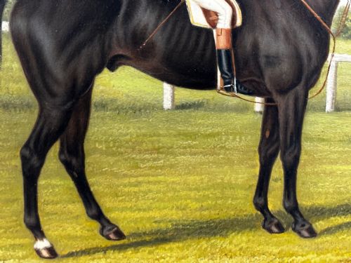 19TH CENTURY OIL PAINTING RACE HORSE HARVESTER JOCKEY DERBY WINNER - ADDITIONAL PHOTO 19