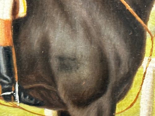 19TH CENTURY OIL PAINTING RACE HORSE HARVESTER JOCKEY DERBY WINNER - ADDITIONAL PHOTO 26