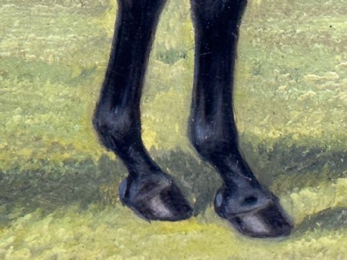 19TH CENTURY OIL PAINTING RACE HORSE HARVESTER JOCKEY DERBY WINNER - ADDITIONAL PHOTO 27