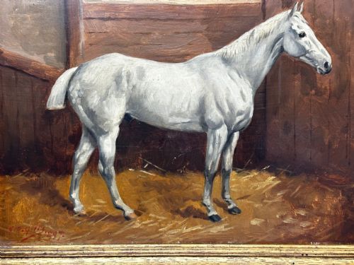 fig 1. Victorian Equine Grey Horse In Stable by Godfrey Douglas Giles