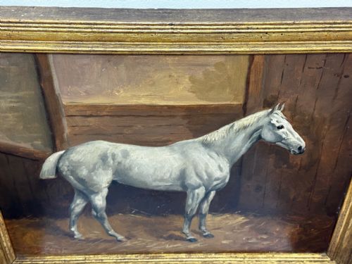 fig 2. Victorian Equine Grey Horse In Stable by Godfrey Douglas Giles