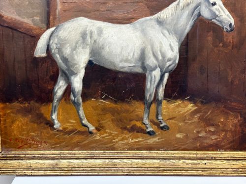 fig 3. Victorian Equine Grey Horse In Stable by Godfrey Douglas Giles