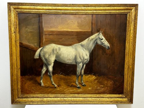 fig 4. Victorian Equine Grey Horse In Stable by Godfrey Douglas Giles