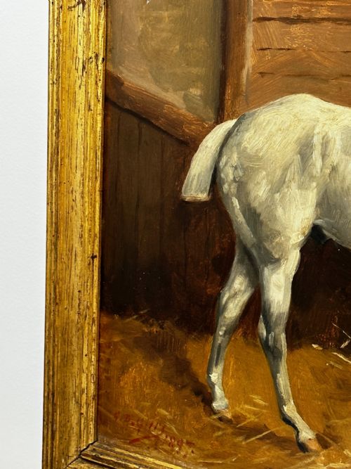 fig 5. Victorian Equine Grey Horse In Stable by Godfrey Douglas Giles