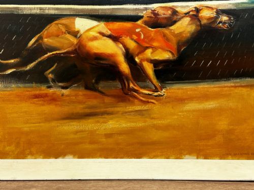 BRITISH OIL PAINTING GREYHOUNDS RACING BY JOHN RATTENBURY SKEAPING RA - ADDITIONAL PHOTO 1