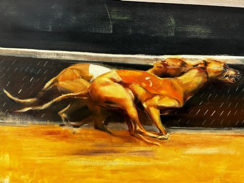 BRITISH OIL PAINTING GREYHOUNDS RACING BY JOHN RATTENBURY SKEAPING RA - ADDITIONAL PHOTO 3