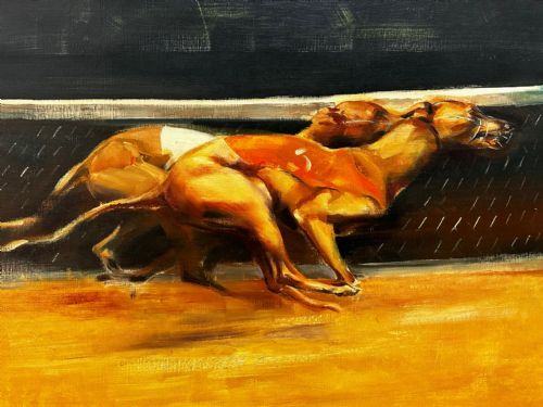 BRITISH OIL PAINTING GREYHOUNDS RACING BY JOHN RATTENBURY SKEAPING RA - ADDITIONAL PHOTO 4