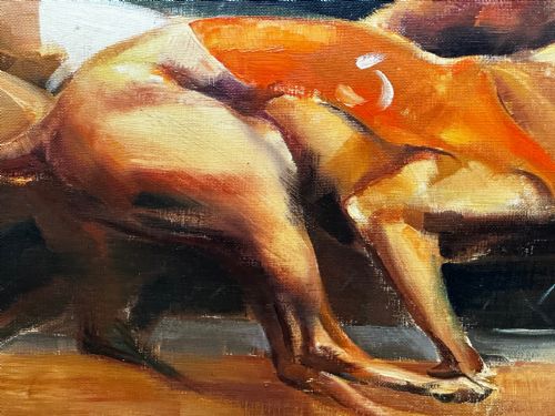 BRITISH OIL PAINTING GREYHOUNDS RACING BY JOHN RATTENBURY SKEAPING RA - ADDITIONAL PHOTO 13