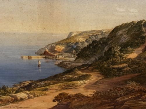 WATERCOLOUR LANDSCAPE BABBACOMBE BEACH DEVON BY SAMUEL EDWARD KELLY - ADDITIONAL PHOTO 4