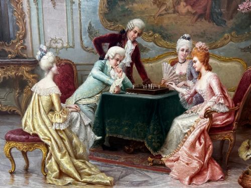 19TH CENTURY ITALIAN OIL PAINTING A CHESS PROBLEM BY CARLO FERRANTI - ADDITIONAL PHOTO 1